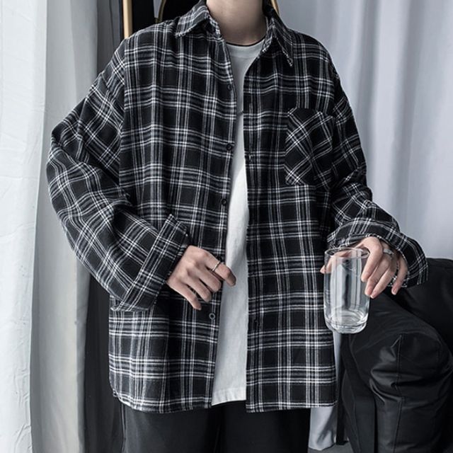남자 체크 남방 셔츠 캐주얼 긴팔 아우터 셔츠
