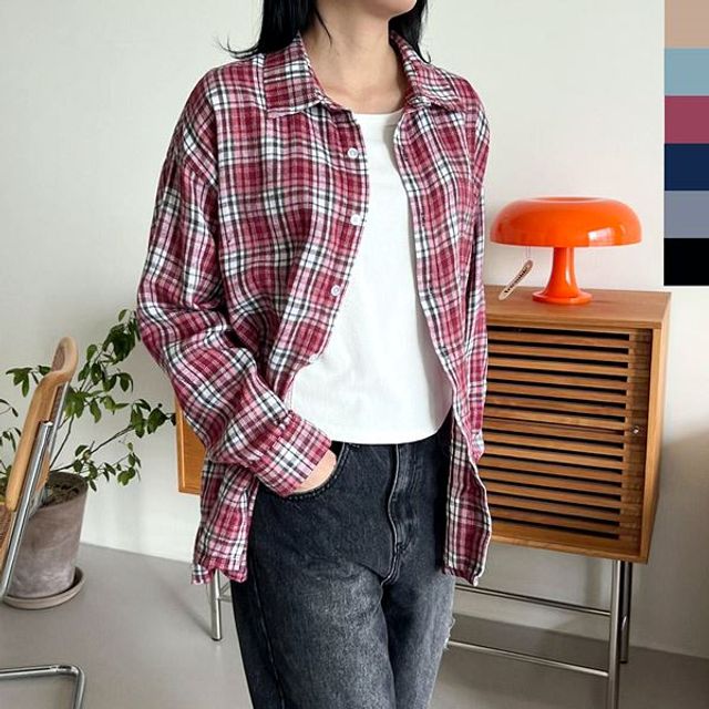 여자커플 GPP 오버핏체크남방 모노 SH724W