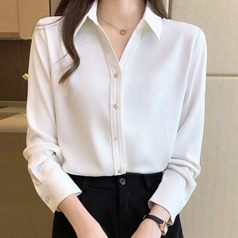 여성 엣지 카라 블라우스 셔츠 데일리 오피스룩 남방