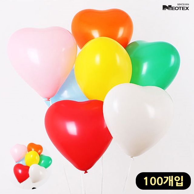 색깔 풍선 100개입, 혼합 하트풍선 파티용품