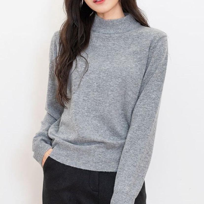 여성 캐시미어 폴라 니트티 부드러운 반폴라 겨울 스웨터