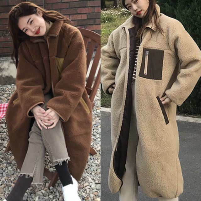 4컬러 롱 후리스 점퍼 레트로 플리스 양털 아우터