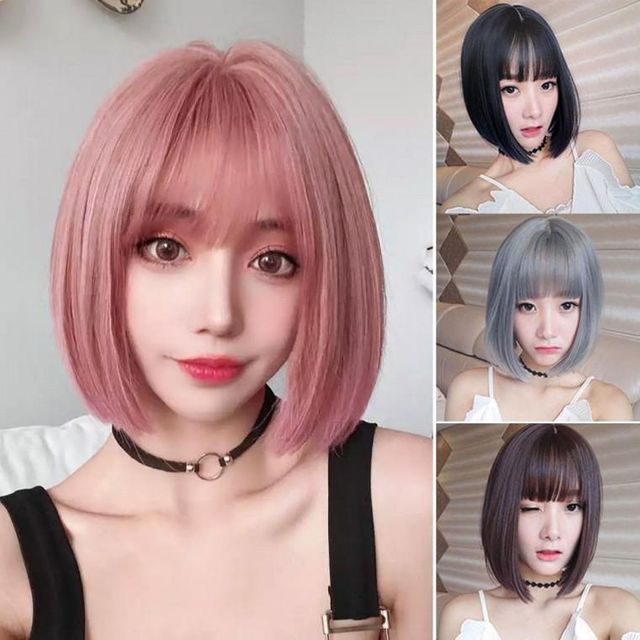 가발 단발 보브컷 통 커트 앞머리 백금발 옆머리
