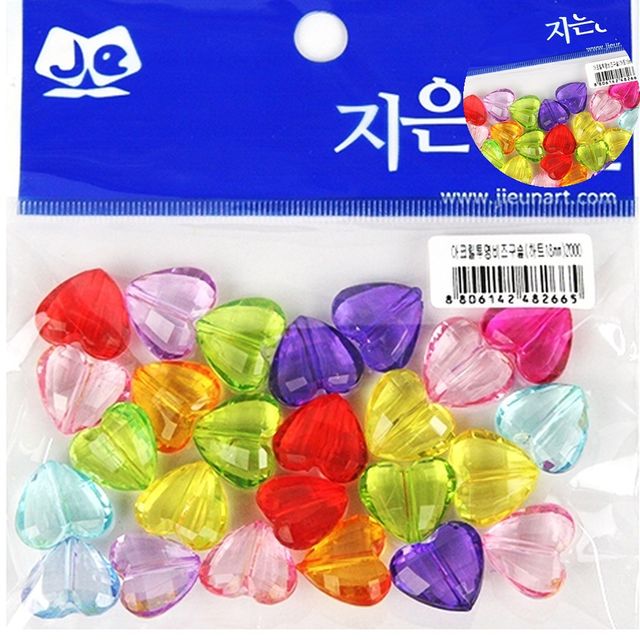 팔찌만들기재료 하트비즈 아크릴투명비즈 하트 18mm