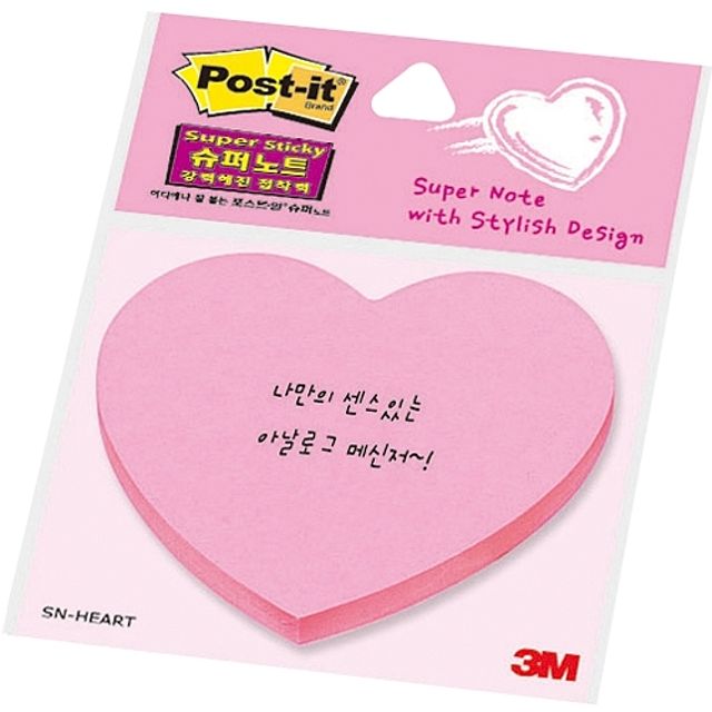 3M 포스트잇 강한점착 다이컷 하트 러블리핑크 메모지