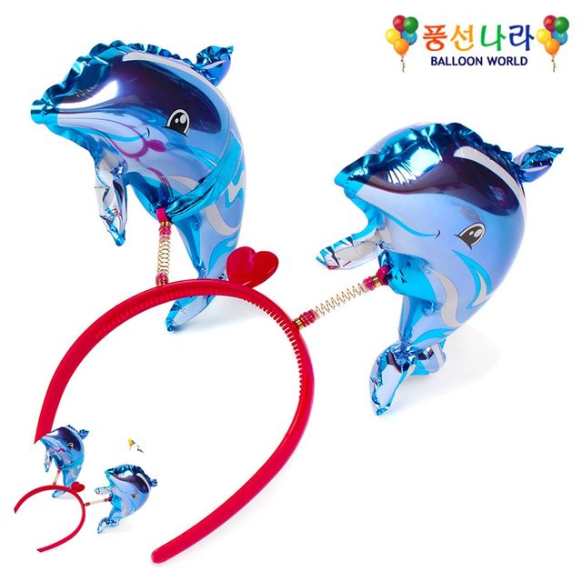 컬러풍선 생일파티풍선 블루 헤어밴드 풍선 돌고래