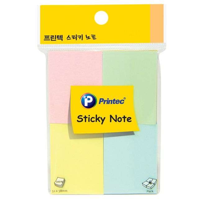 프린텍 파스텔 혼합 스티키노트 100매 점착식 메모지