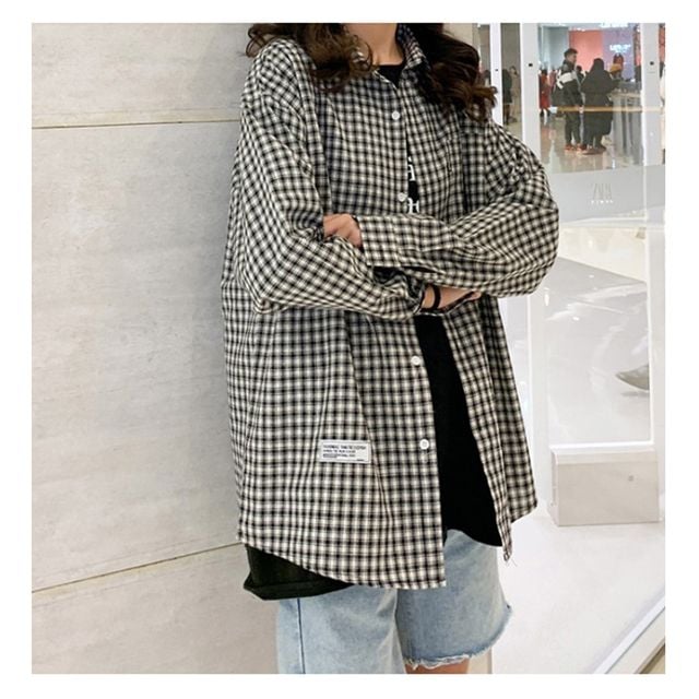 남성 오버핏 체크셔츠 1P 커플 와이셔츠 남방 기본무늬