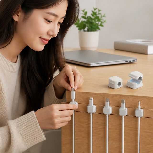자석 선 정리 클립 6P 마그네틱 케이블 홀더 컴퓨터 책상 전선 거치대