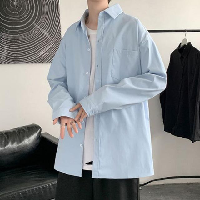 하늘색셔츠 셔츠 루즈핏 가을 출근룩 데일리룩 긴팔 남방 여성 캐쥬얼
