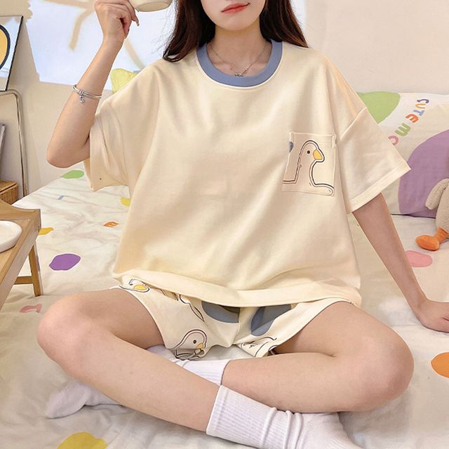 러블리덕 여성 여름 잠옷 홈웨어 파자마 밴딩 세트 - 귀여운 디자인의 편안한 수면복