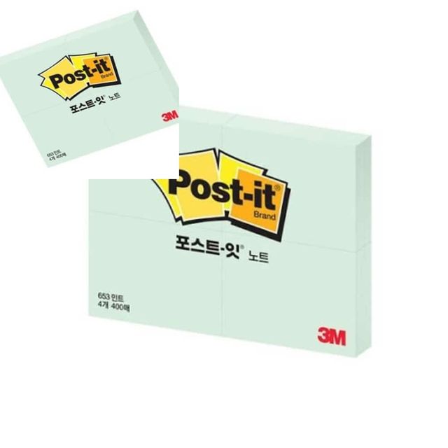 3M 포스트잇 노트 민트 51x38mm 총 400장 4패드 책상메모지 쇼핑몰메모지 병원메모지 어린이집메모지