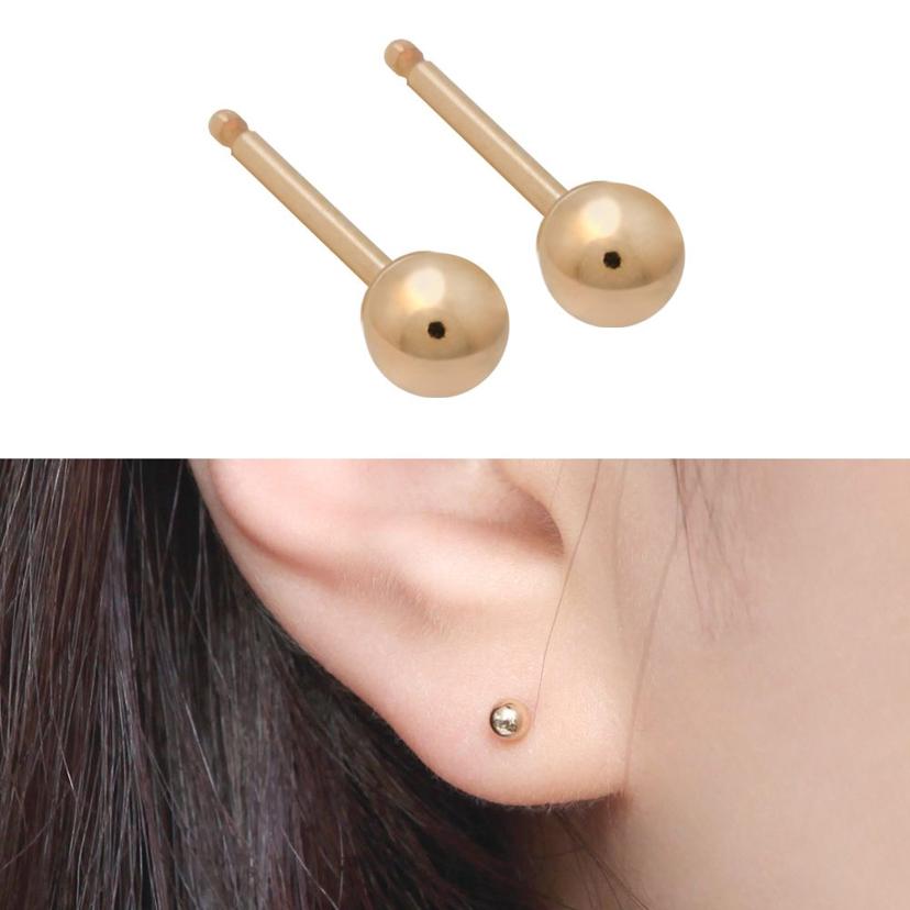 14K 골드필드 3mm 골드 볼 일자침 귀걸이 데일리