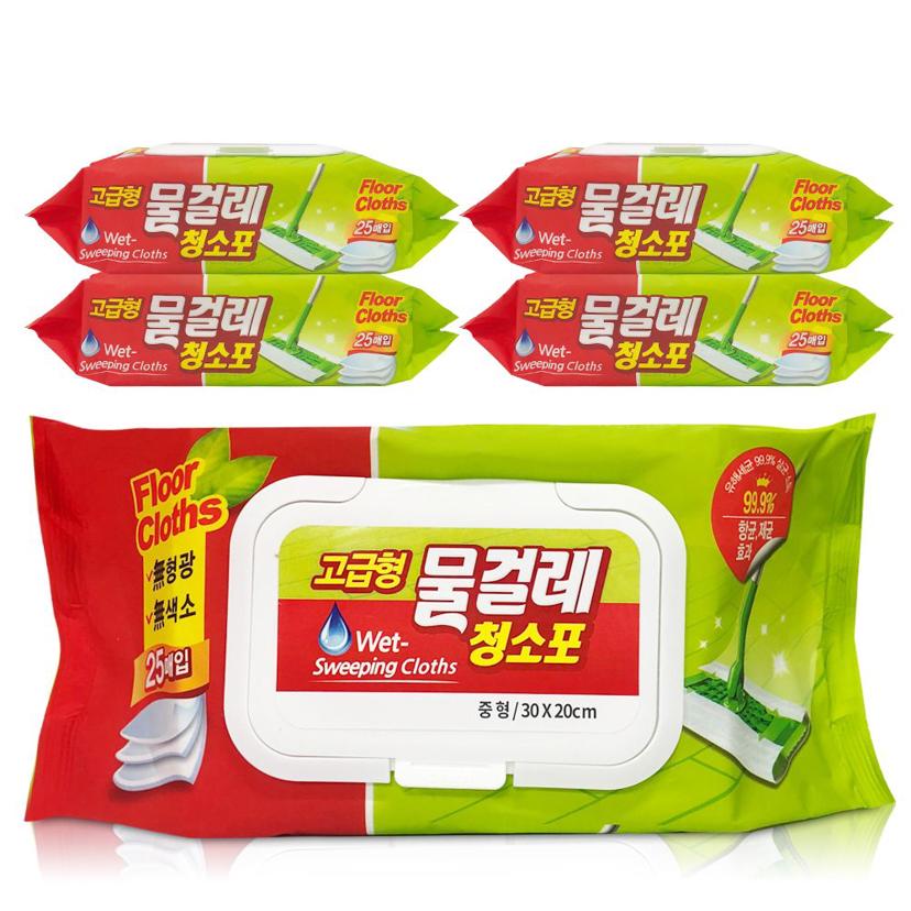 일회용 물걸레 청소포 고급형 중형 25매 5팩 세트