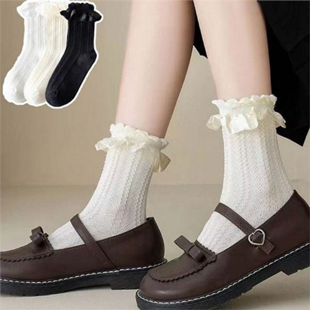 귀여운 여성 프릴 양말 로맨틱 여성 레이스 양말 데일리 여름