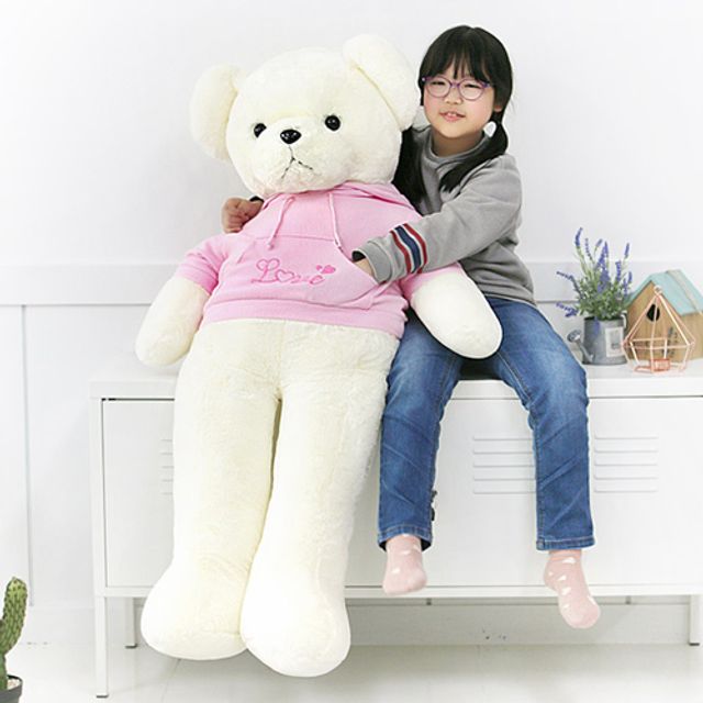후드 곰인형 핑크 150cm 대형 테디베어 러블리 거실 인형