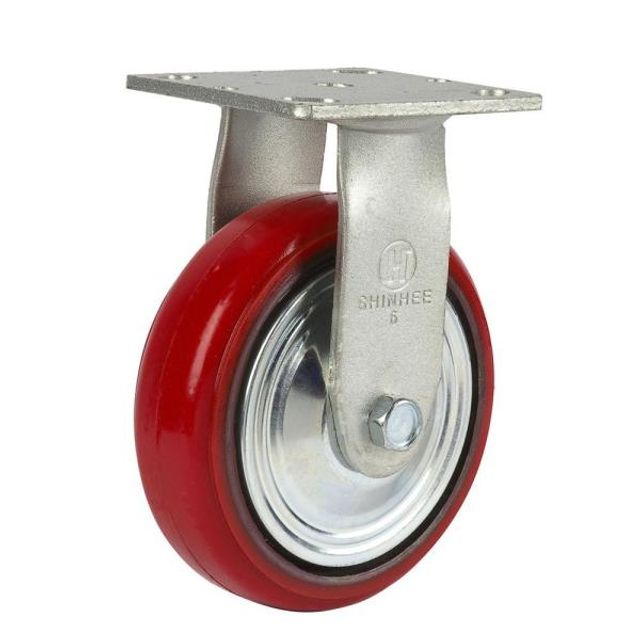 빨간색 우레탄 중하중용 캐스터 고급형 고정 125mm 카트 구루마 운반기