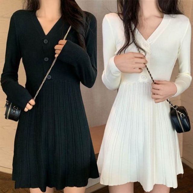 여성 긴팔 미니 원피스 - 가을 신상 캐주얼 미니스커트