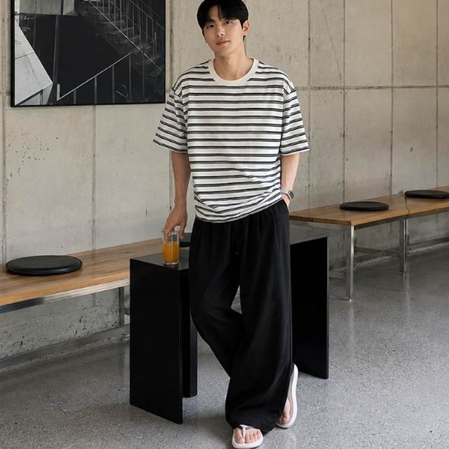 데일리 남자 와이드 밴딩 팬츠 남성 여름 휴양지 벤딩 바지