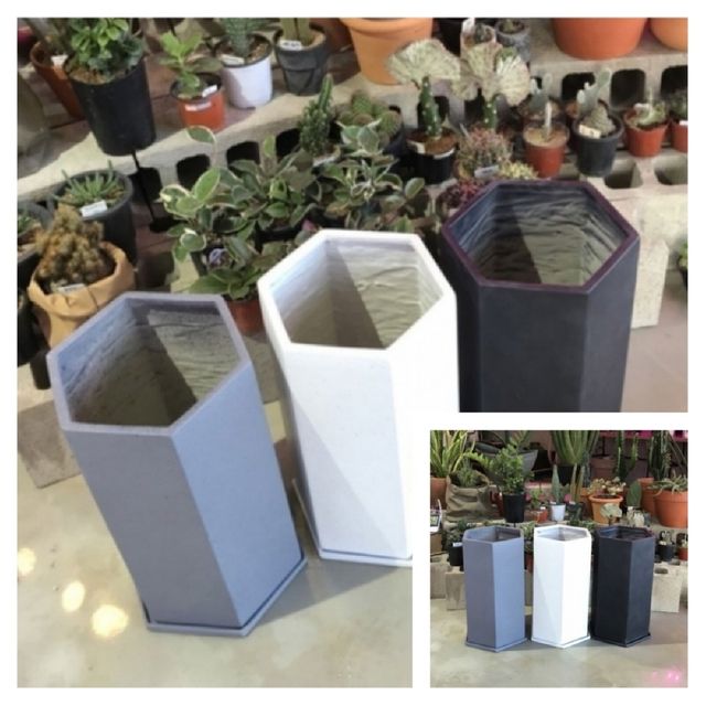 수지 육각 마블화분 24x45cm 3가지 색상 야외화분 베란다화분 정원화분 난간화분