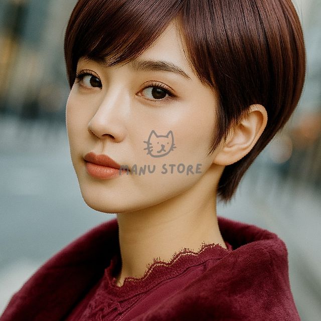 자연스러운가발 여신가발 숏컷 통가발 마호가니브라운