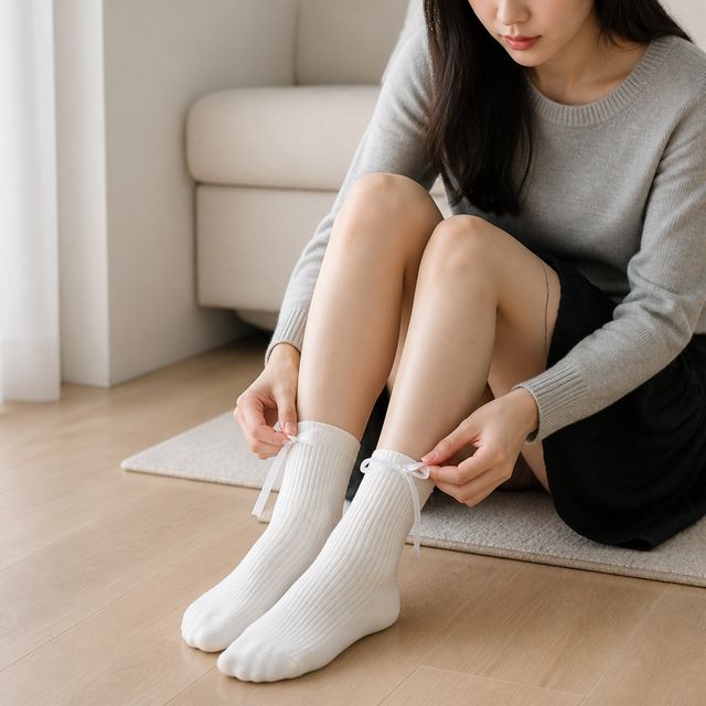 발레코어룩 리본 시스루 중목양말 여성 잡화
