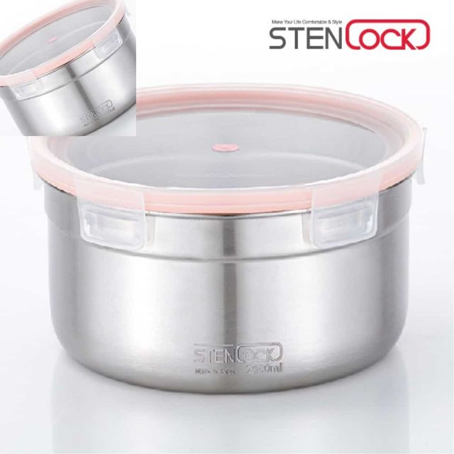 스텐락 원형밀폐용기 9호 2100ml 스텐반찬통 스텐보관용기 냉장고용기 밀폐반찬용기