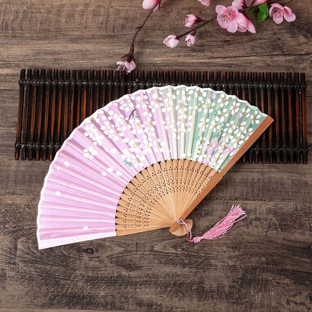 대나무 접이식 부채 벚꽃 전통부채