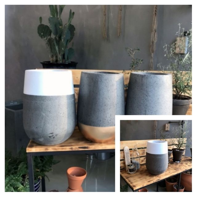 테라스톤 화분 타원형 20x34cm 화이트 투톤 테라조 돌화분 인테리어화분 익스테리어