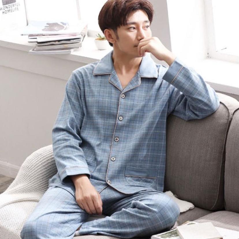 남자 체크 카라 잠옷 세트 - 겨울 홈웨어 파자마 상하의