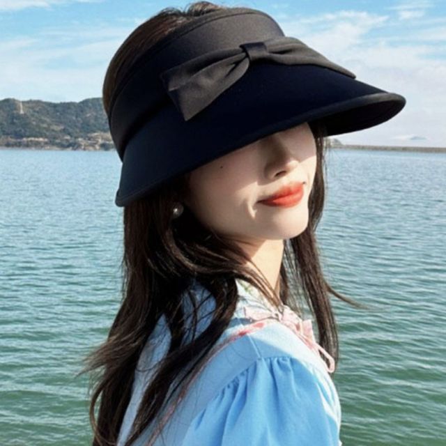 여성 썬햇 버킷햇 여름 리본 모자 블랙