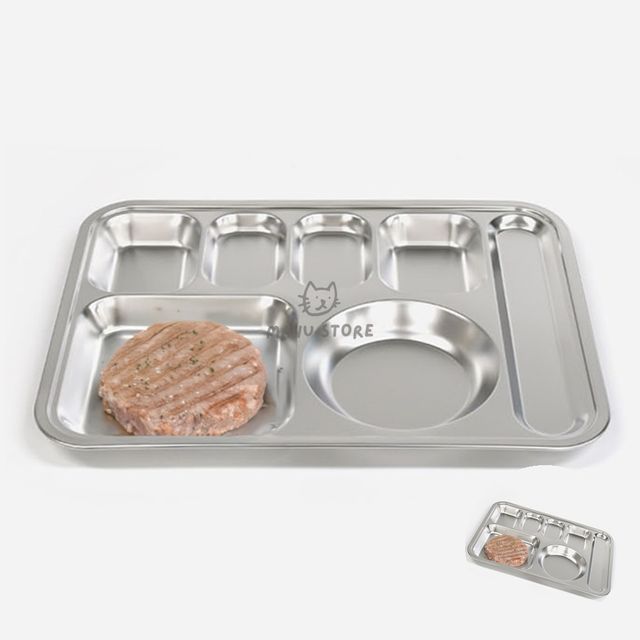 단체급식판 어른식판 스텐 수저 사각 4찬 식판