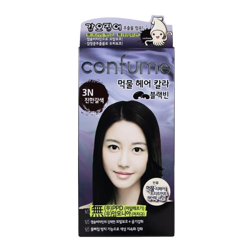 컨퓸 먹물 헤어 칼라 3N 진한 갈색 - 새치 커버 염색약