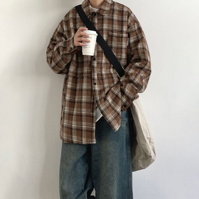남자 오버핏 캐주얼 체크셔츠 2컬러 넉넉한 사이즈