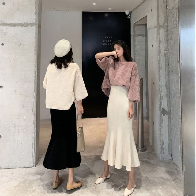 골지롱치마 플레어 롱스커트 밴딩스커트 여자 롱치마