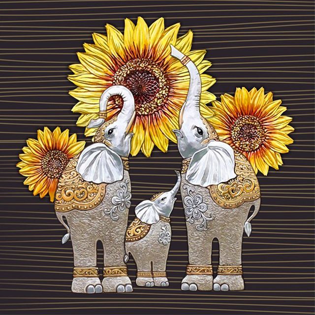 코끼리 해바라기 패브릭 보석십자수 40x40cm DIY 키트