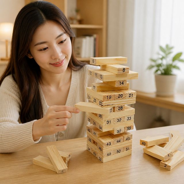 원목 블록 쌓기 놀이 교구 54P 젠가 보드게임 KC인증 목재 완구