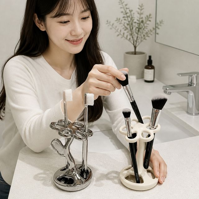 욕실 칫솔꽂이 6구 도자기 스탠드 욕실용품 수납용기