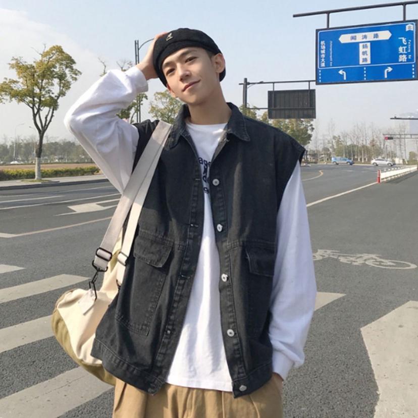 남성 데님 조끼 - 봄 가을 연청 흑청 청조끼 베스트