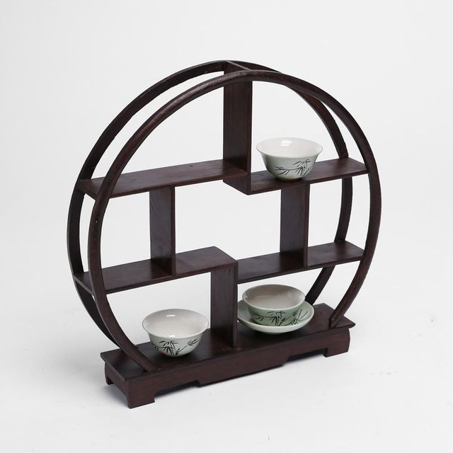 원형 찻잔 다관 장식장 30x30cm - 차 문화 인테리어 소품