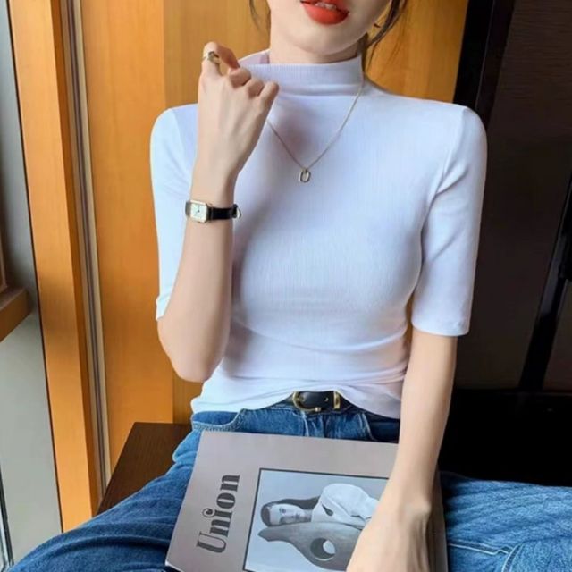 여성 5컬러 반목 슬림핏 이너티 반팔 면티셔츠