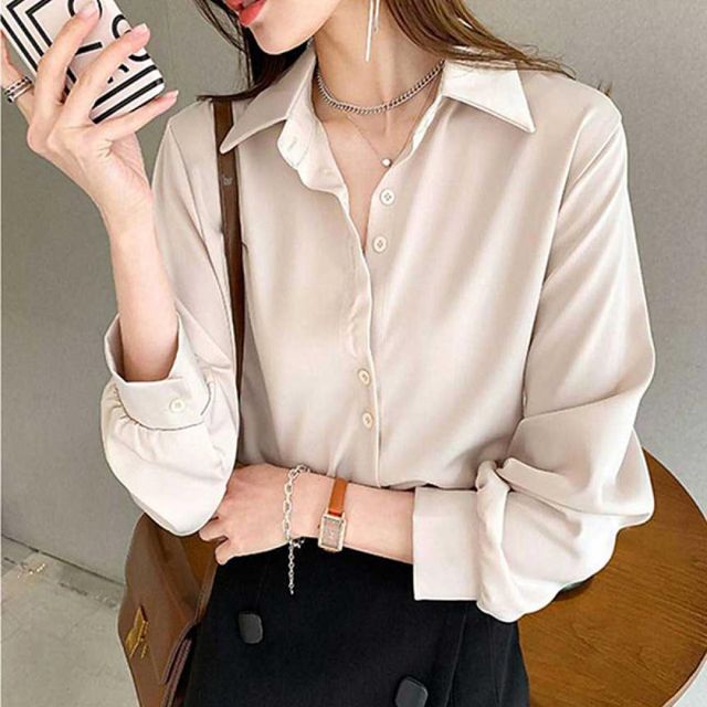 카라 실키한 베이직컬러 여자 봄가을 긴팔 셔츠블라우스 여성셔츠 실크블라우스 코디