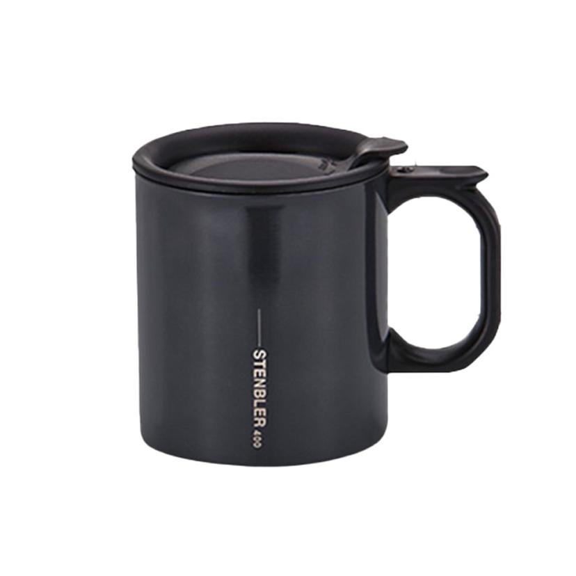 스텐 뚜껑 머그컵 400ml 블랙 텀블러형 손잡이 컵
