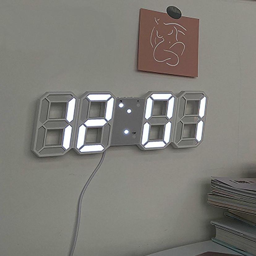 3D 입체 화이트 LED 시계 - 탁상 및 벽걸이 겸용