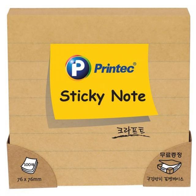스티키노트 크라프트 노트형 점착메모지 스티키 노트 메모패드 라인 100매 3개