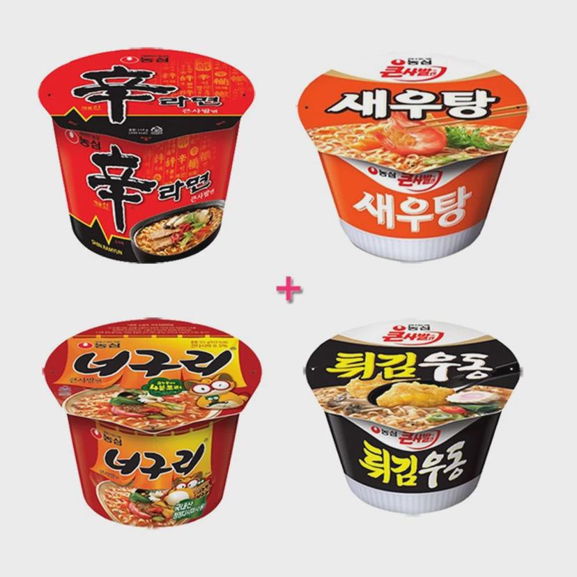 농심 컵라면 4종 세트 큰사발 새우탕 너구리 신라면