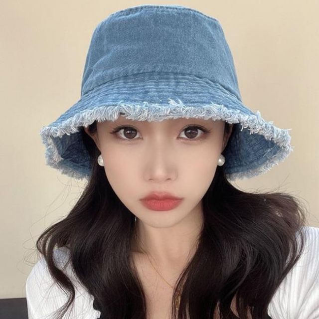 청 벙거지 수술 데님벙거지 데일리버킷 여성여름모자 여름여성모자 썬캡