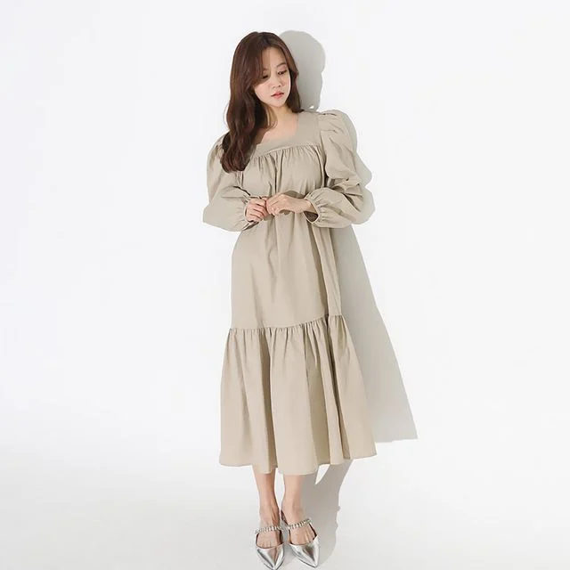 스퀘어넥 캉캉 데일리 루즈핏 무지 원피스 20대 30대 여성