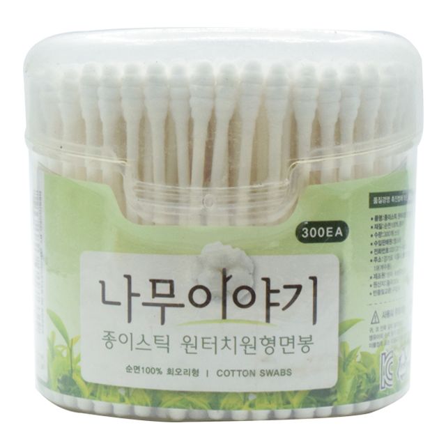 나무이야기 종이스틱 원터치 원형면봉 300EA - 위생적인 일회용 면봉