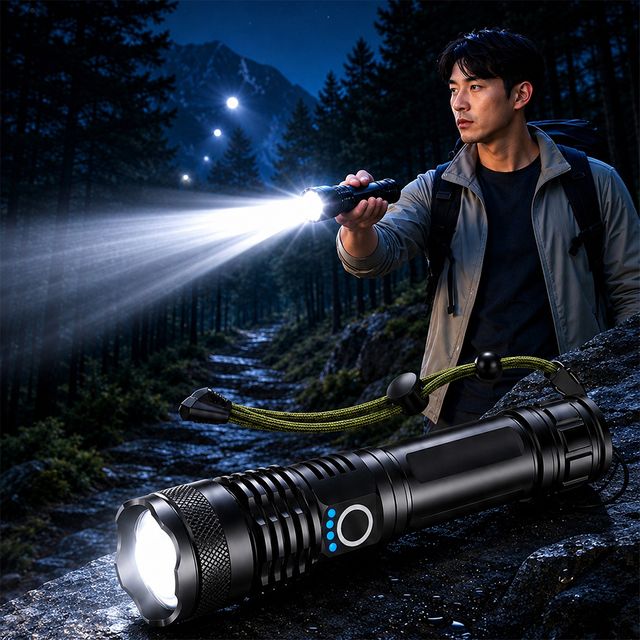 강력한빛의성능 XPE70.2 LED 야외 등산 줌 서치라이트 랜턴 손전등 후레쉬